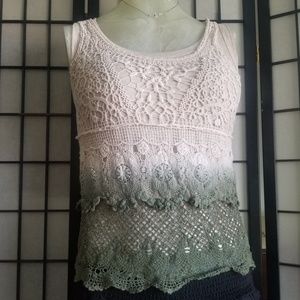 Lace tank top white and green boho